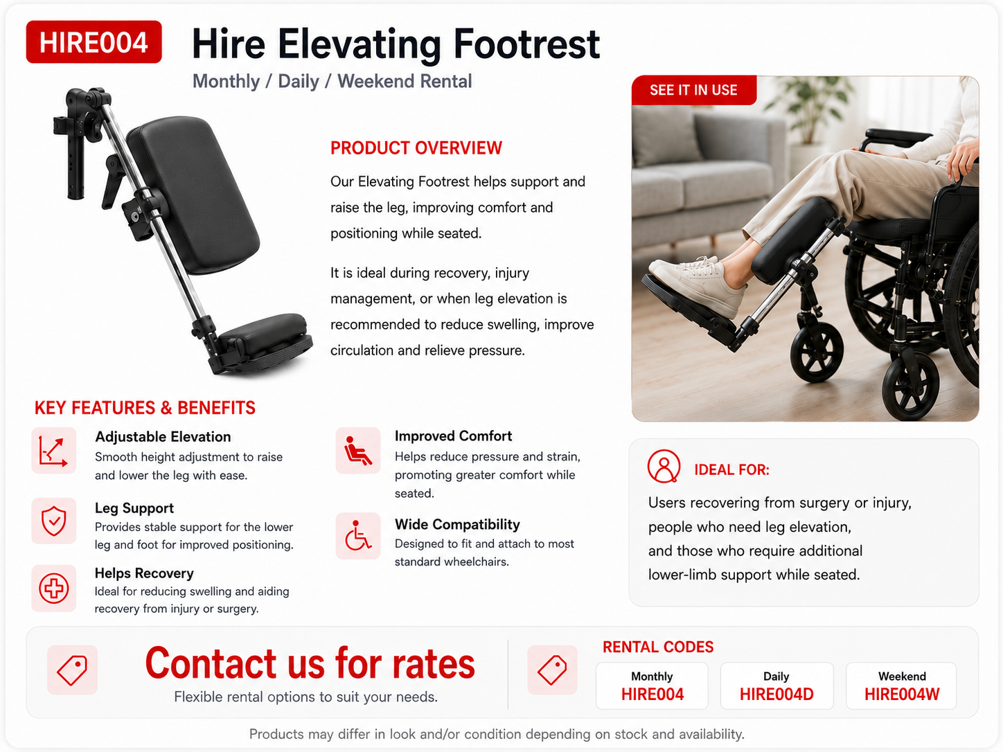 Rental Wheelchair elevating footrest