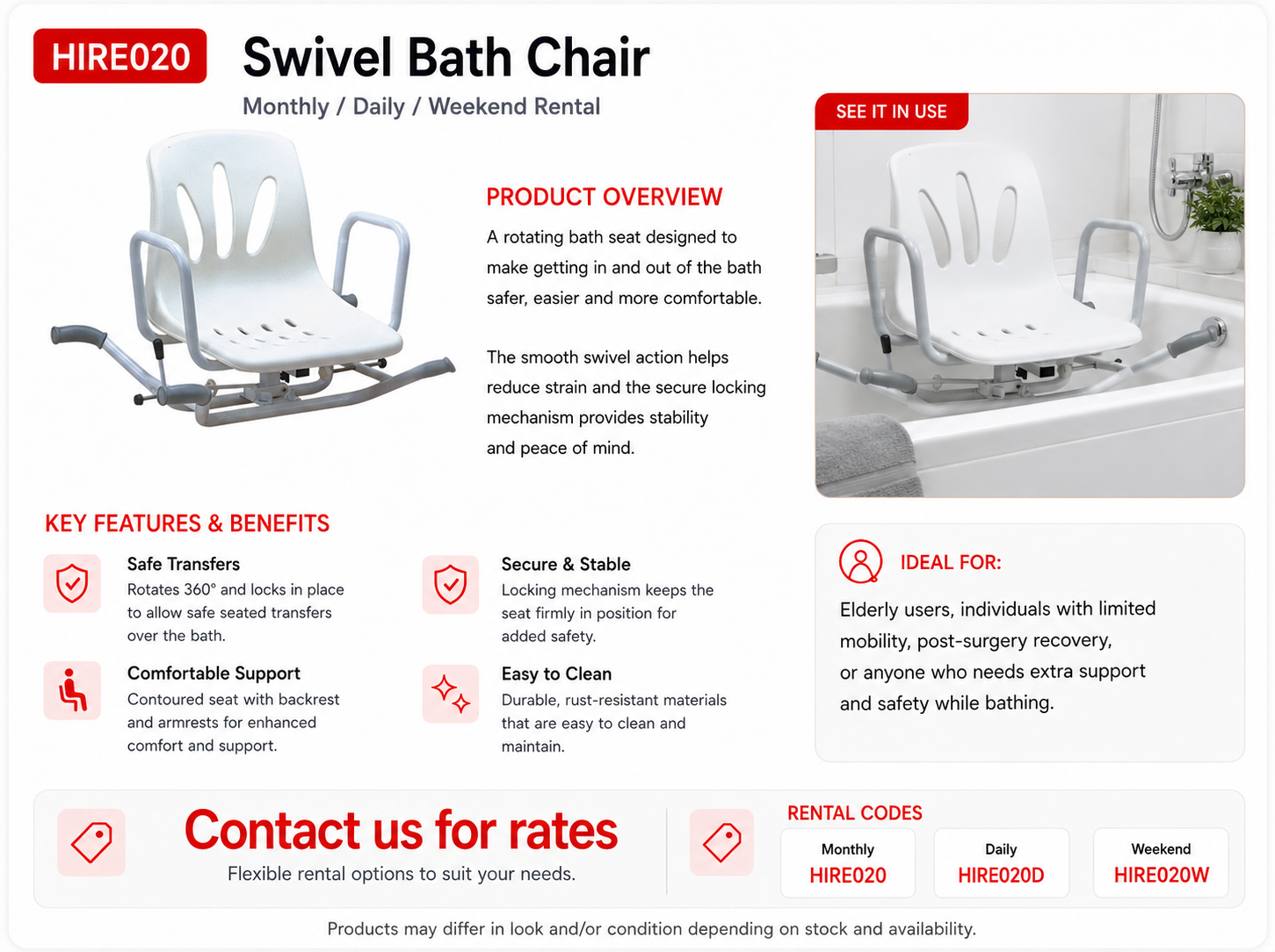 HIRE BATH CHAIR SWIWEL