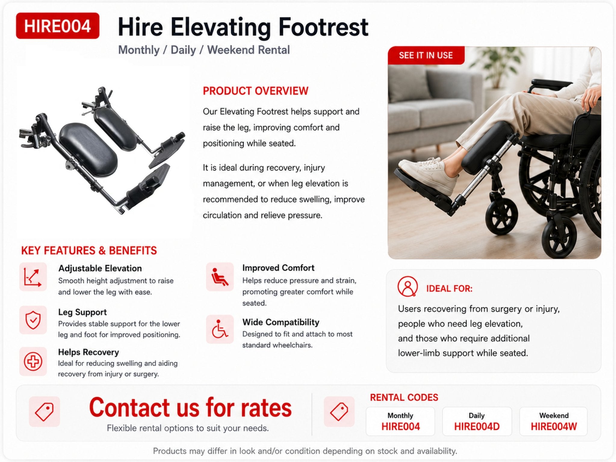 HIRE WHEELCHAIR FOOTREST ELEVATING