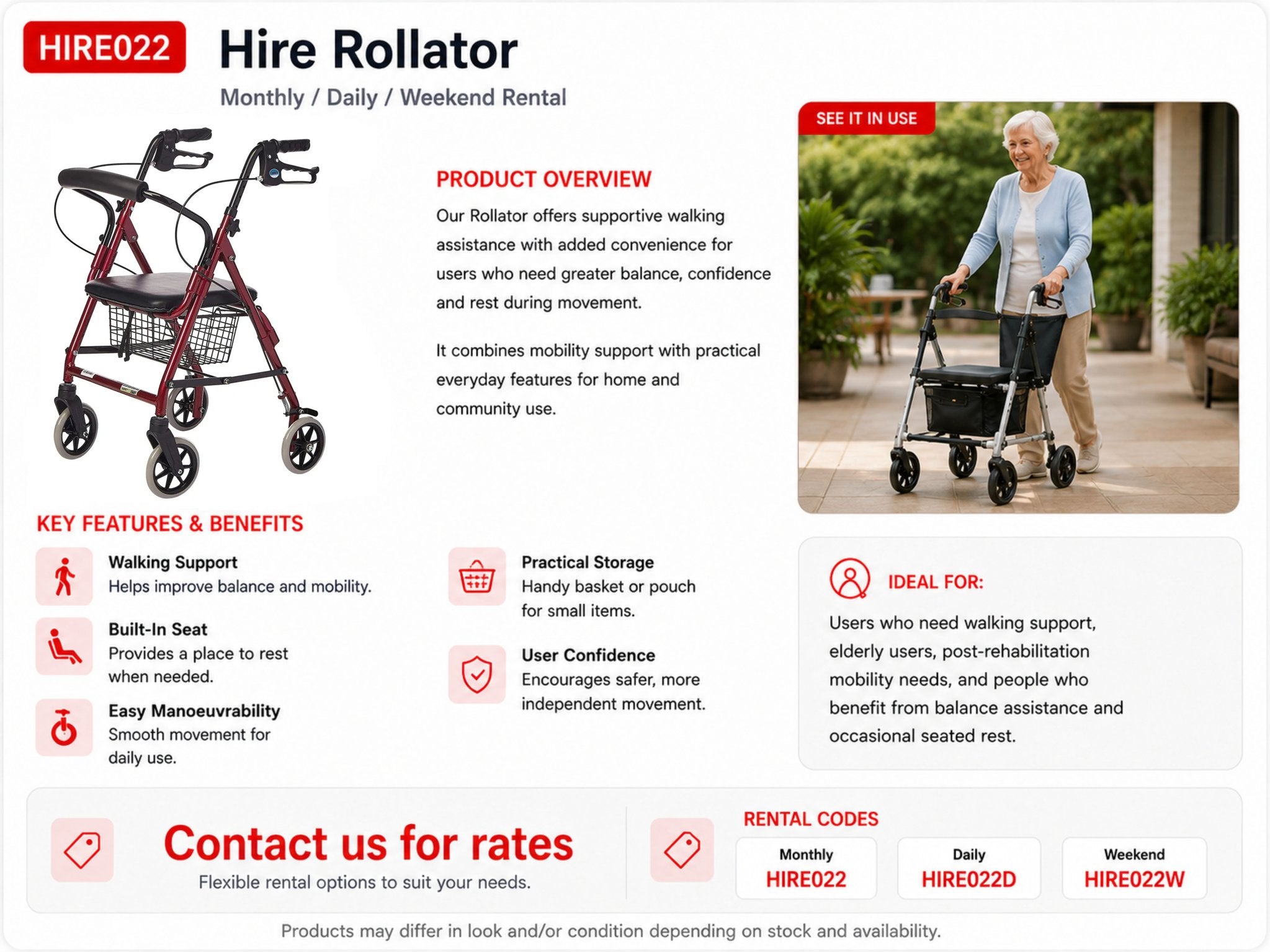 HIRE WALKING FRAME ROLLATOR