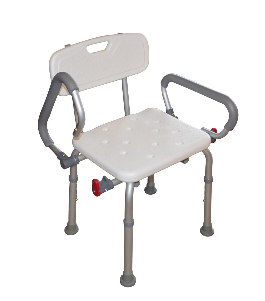 Shower chair with drop down arms